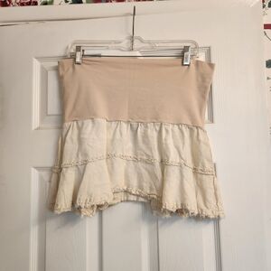 GUESS Cream and Beige Tiered Mini Skirt